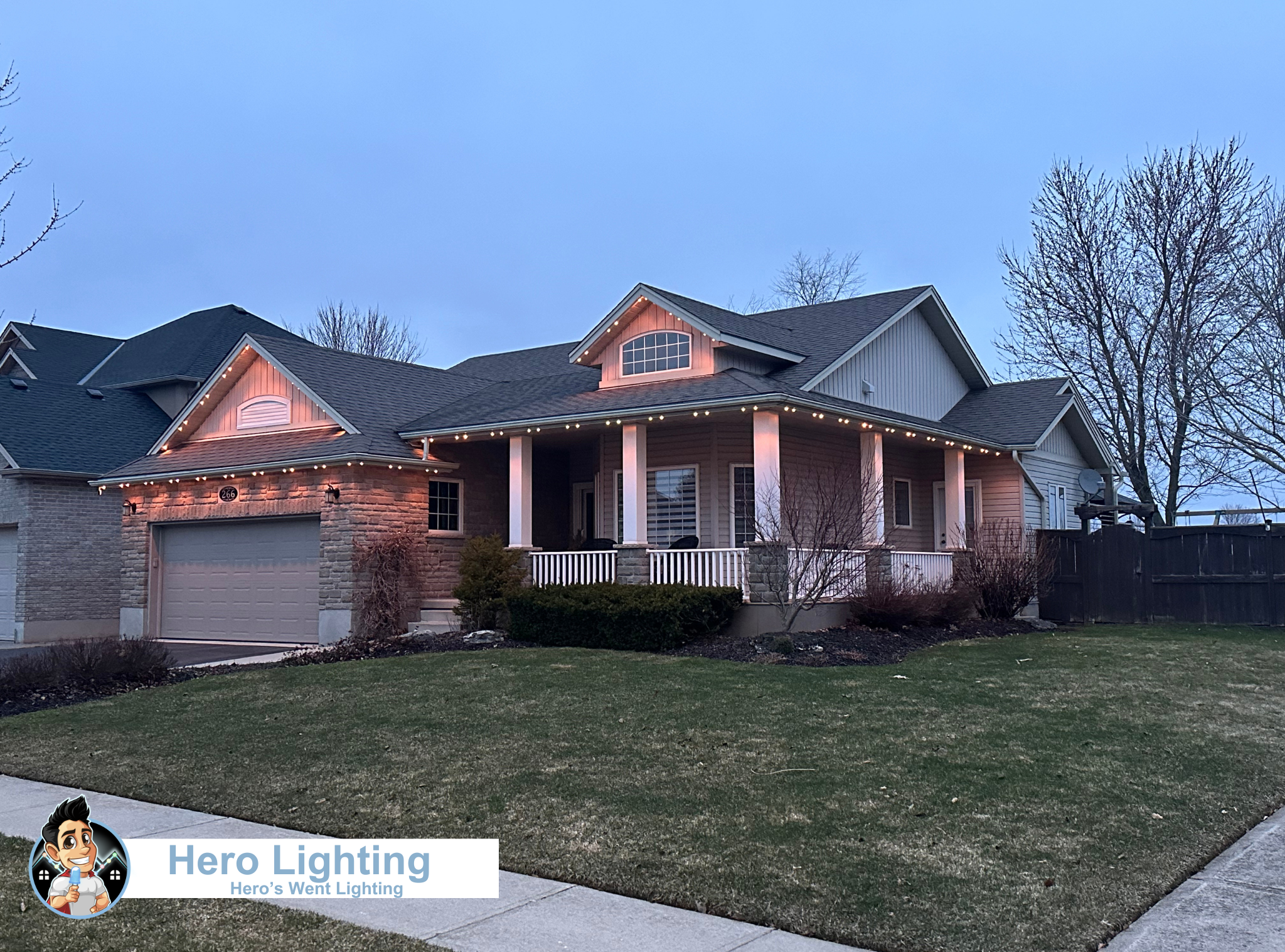 Warm LED lights on craftsman home