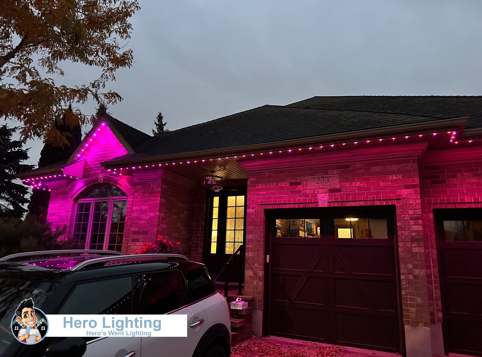 Pink LED lights on home