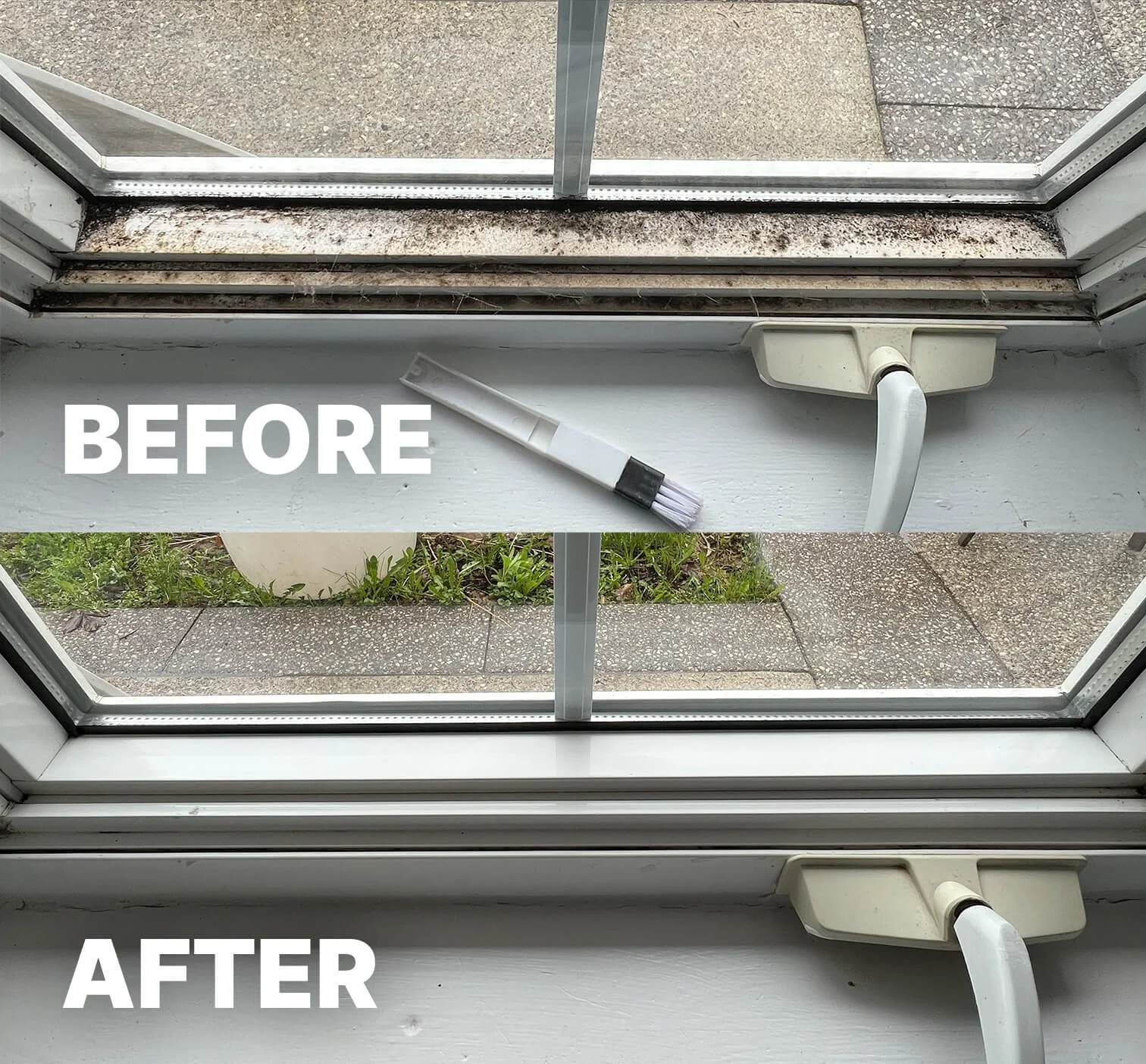 Interior window sill cleaning before and after